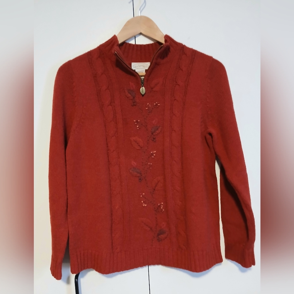 Vintage Northern Reflections Knit Quarter Zip Sweater Women's S Leaf Cottagecore